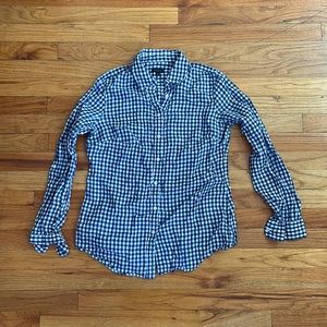 Talbots Gingham Linen Navy Button Down